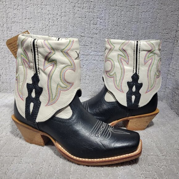 Twisted X Women's Size 5.5B White Black Leather Fold Over Ankle Boots WSOC 001 - Picture 6 of 12
